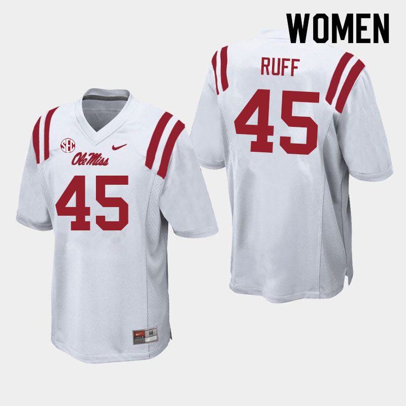 Women #45 DJ Ruff Ole Miss Rebels College Football Jerseys Sale-White